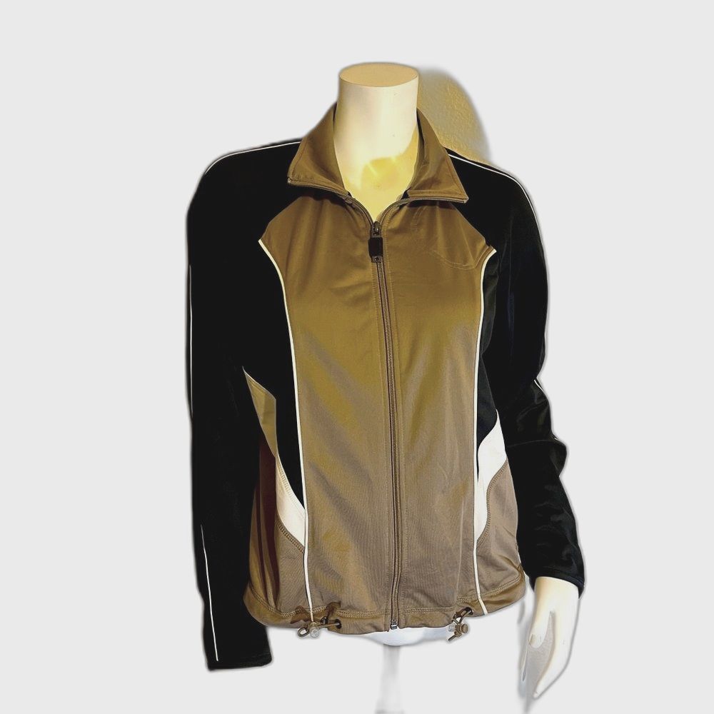 Oleg Cassini Sport Taupe/Black/White Zippered Ladies Jacket PL